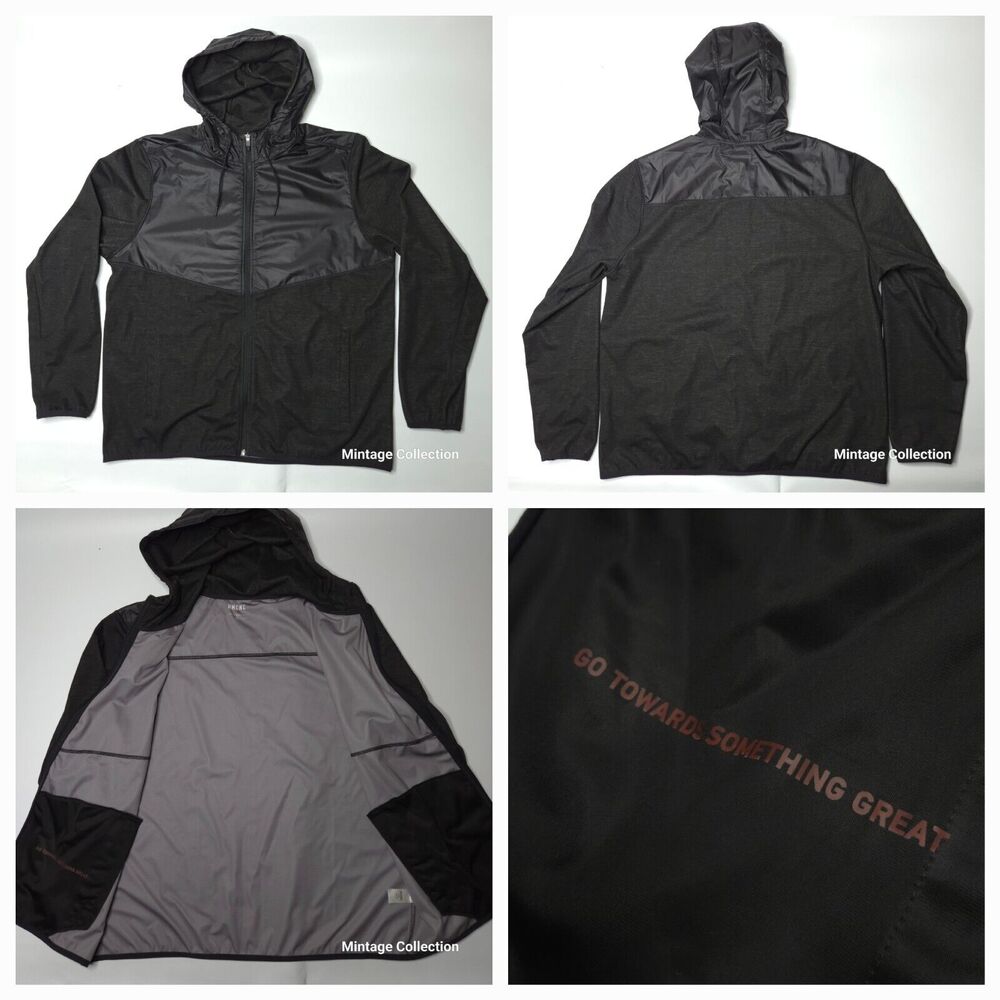 Rhone Tech Terry Hybrid Lightweight Heather Black Full Zip Hoodie Jacket Size XL